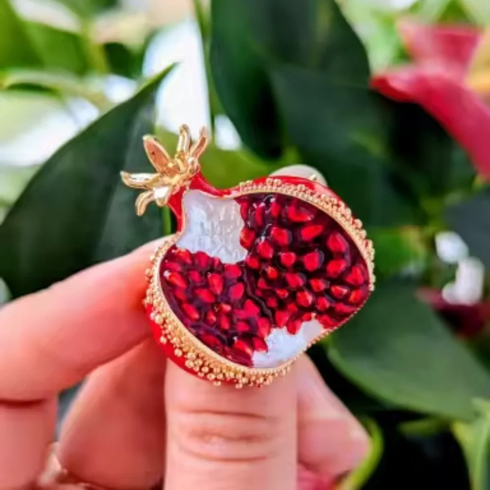 Red Pomegranate Gold Brooch
